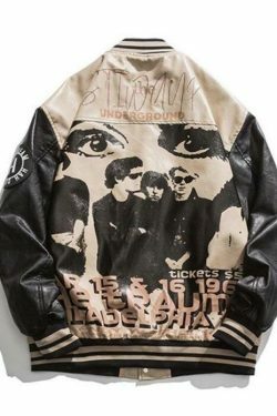 Y2K Aesthetic Faux Leather 1968 Varsity Jacket for Women - Coquette & Grunge Style