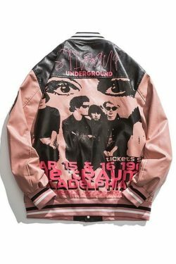 Y2K Aesthetic Faux Leather 1968 Varsity Jacket for Women - Coquette & Grunge Style