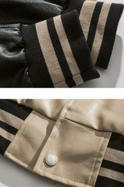 Y2K Aesthetic Faux Leather 1968 Varsity Jacket for Women - Coquette & Grunge Style