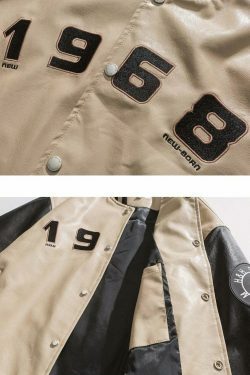 Y2K Aesthetic Faux Leather 1968 Varsity Jacket for Women - Coquette & Grunge Style