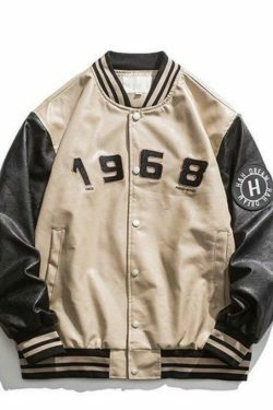 Y2K Aesthetic Faux Leather 1968 Varsity Jacket for Women - Coquette & Grunge Style