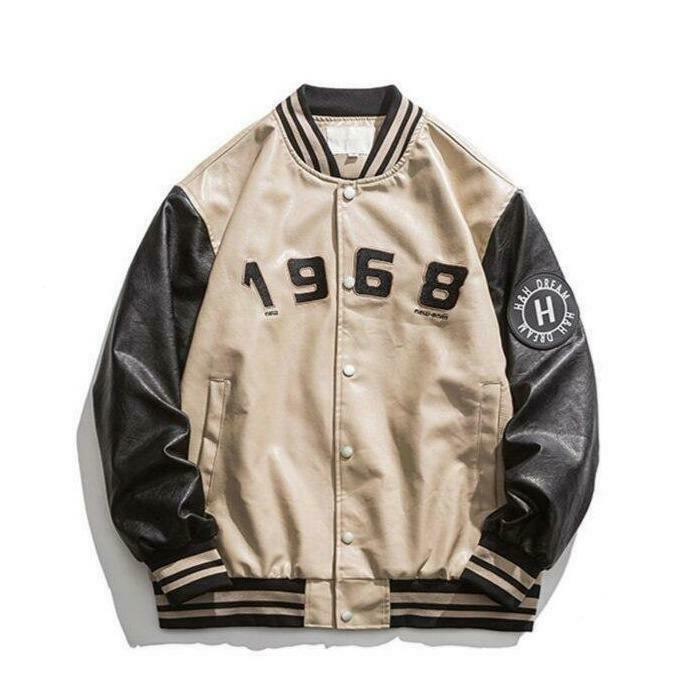Y2K Aesthetic Faux Leather 1968 Varsity Jacket for Women - Coquette & Grunge Style Y2K Aesthetic Faux Leather 1968 Varsity Jacket for Women - Coquette & Grunge Style
