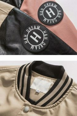 Y2K Aesthetic Faux Leather 1968 Varsity Jacket for Women - Coquette & Grunge Style