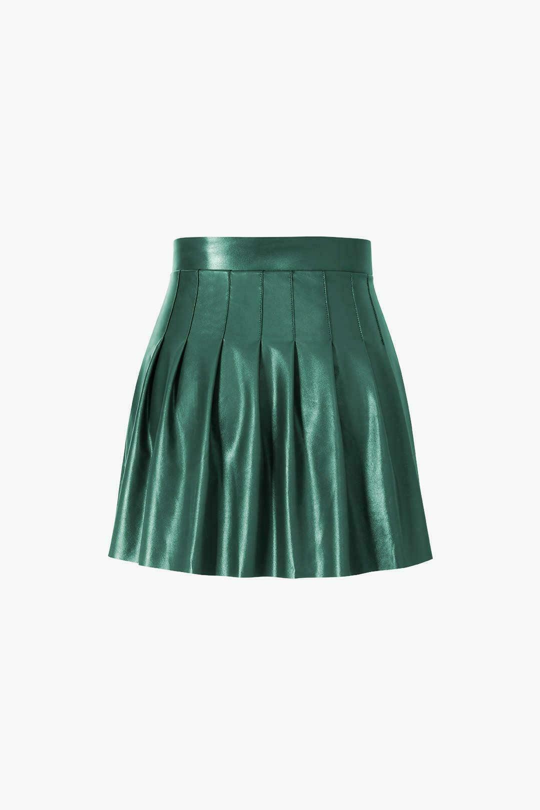 Y2K Aesthetic Faux Leather Pleated Mini Skirt for Women - Coquette Style Grunge Fashion Outfit