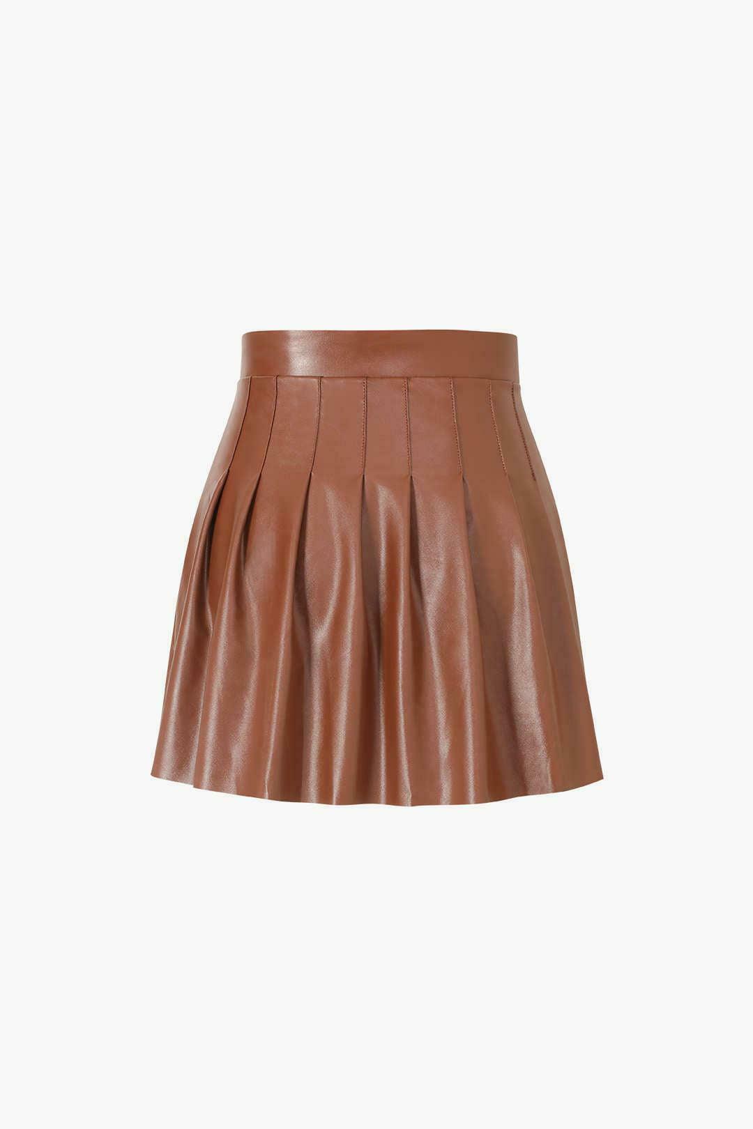 Y2K Aesthetic Faux Leather Pleated Mini Skirt for Women - Coquette Style Grunge Fashion Outfit