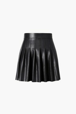 Y2K Aesthetic Faux Leather Pleated Mini Skirt for Women - Coquette Style Grunge Fashion Outfit