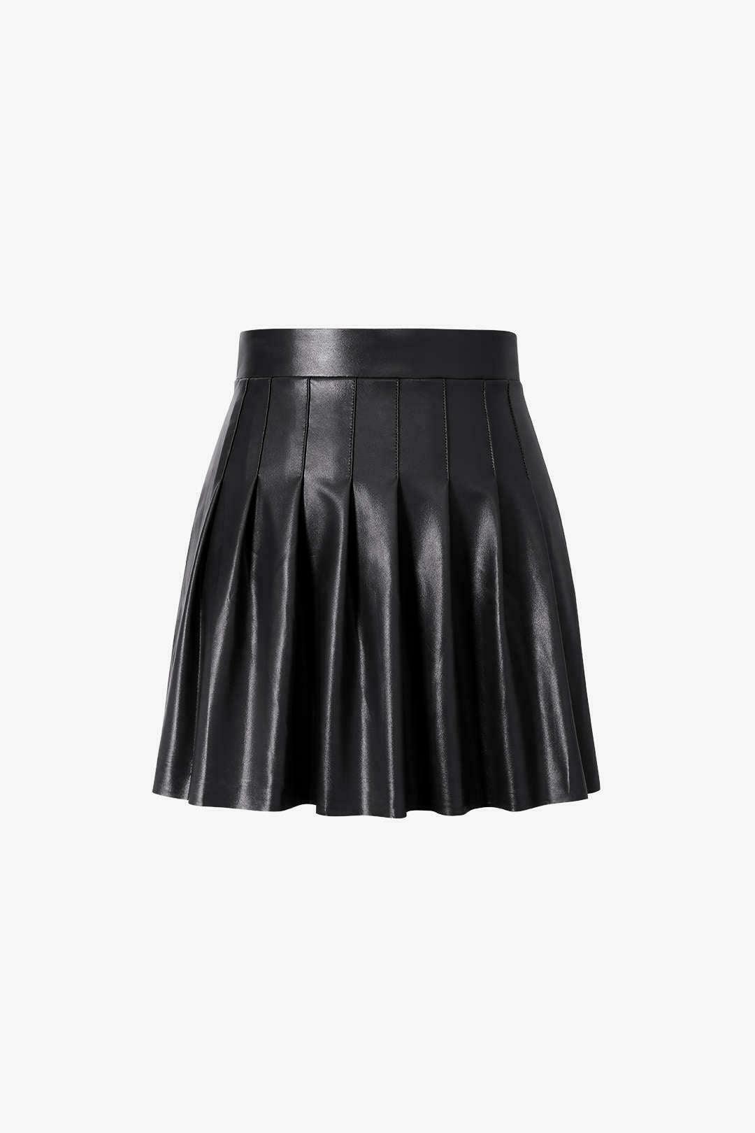 Y2K Aesthetic Faux Leather Pleated Mini Skirt for Women - Coquette Style Grunge Fashion Outfit