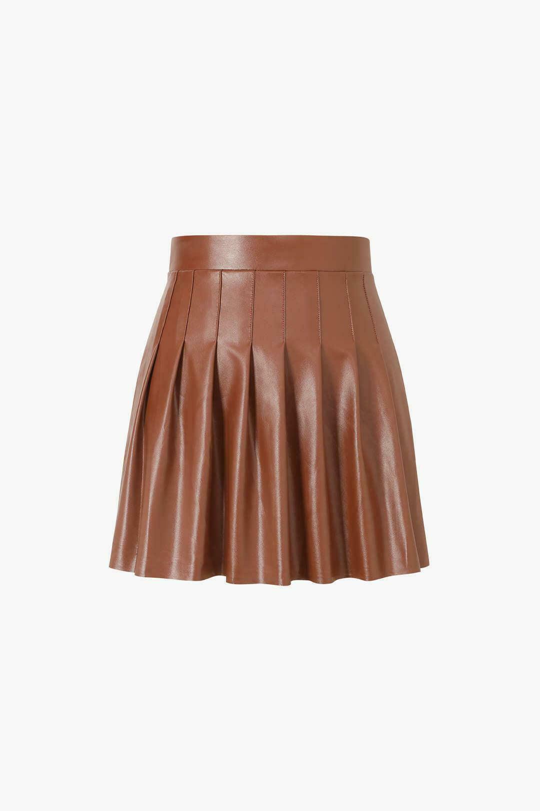 Y2K Aesthetic Faux Leather Pleated Mini Skirt for Women - Coquette Style Grunge Fashion Outfit