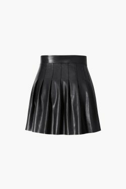 Y2K Aesthetic Faux Leather Pleated Mini Skirt for Women - Coquette Style Grunge Fashion Outfit