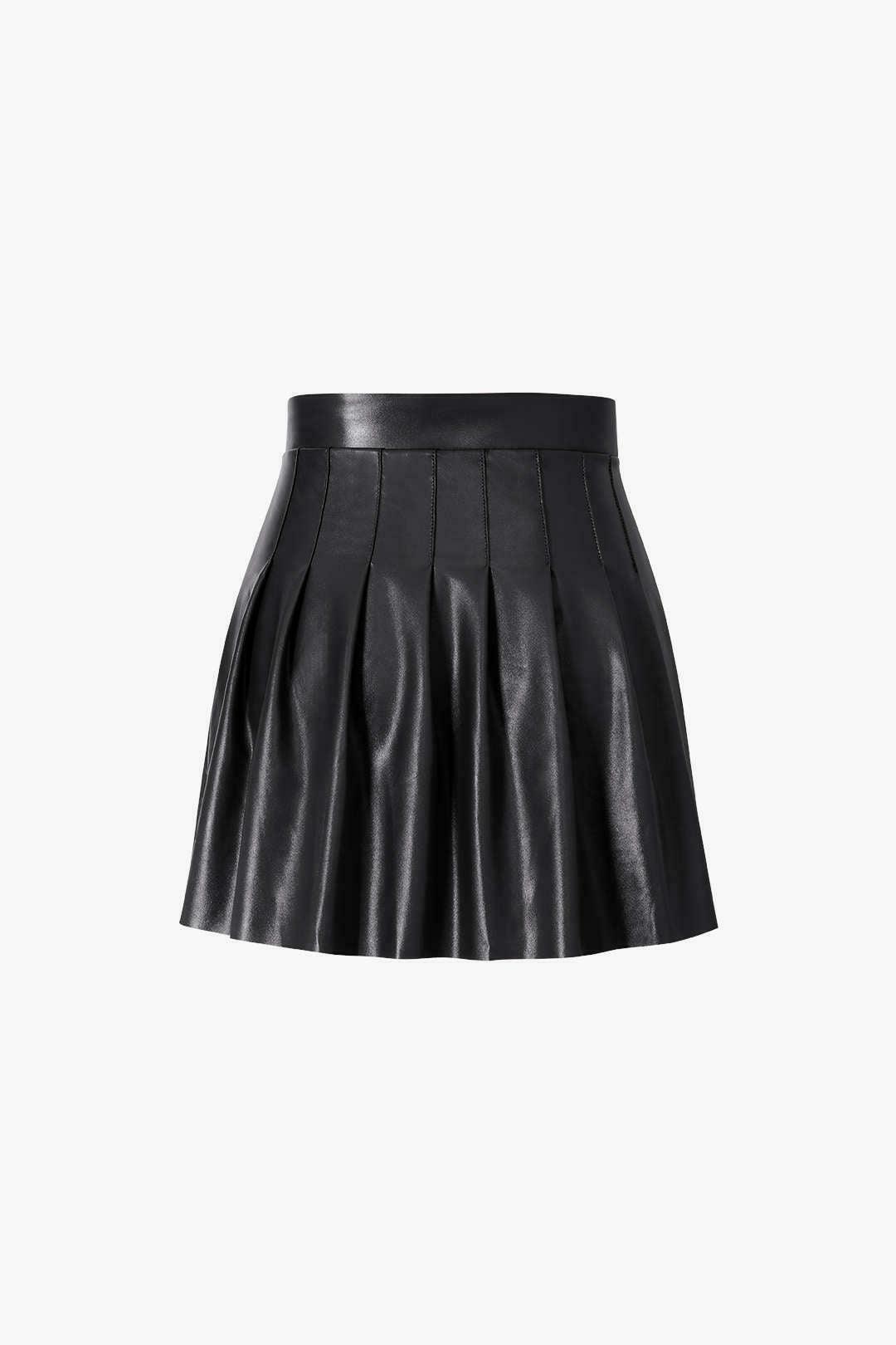 Y2K Aesthetic Faux Leather Pleated Mini Skirt for Women - Coquette Style Grunge Fashion Outfit