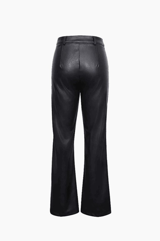 Y2K Aesthetic Faux Leather Straight Leg Pants - Coquette Style Grunge Fashion Women's Clothing