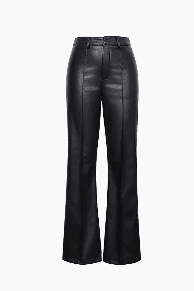 Y2K Aesthetic Faux Leather Straight Leg Pants - Coquette Style Grunge Fashion Women's Clothing