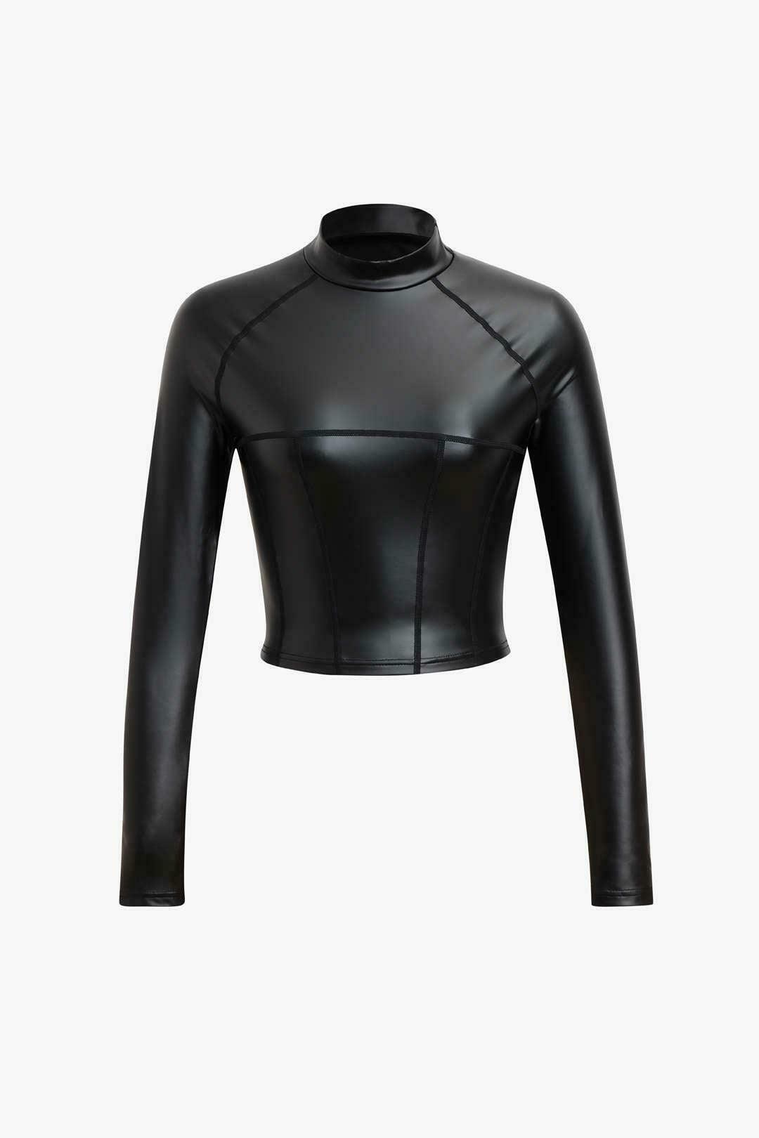 Y2K Aesthetic Faux Leather Top with Seam Detail - Coquette Grunge Style for Women Y2K Aesthetic Faux Leather Top with Seam Detail - Coquette Grunge Style for Women