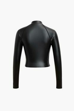Y2K Aesthetic Faux Leather Top with Seam Detail - Coquette Grunge Style for Women