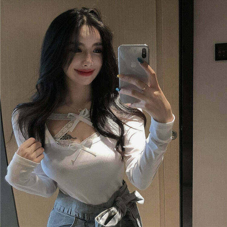 Y2K Aesthetic Fitted Blouse: Coquette Style Cute Tops for Women, Grunge & Pastel Goth Fashion Y2K Aesthetic Fitted Blouse: Coquette Style Cute Tops for Women, Grunge & Pastel Goth Fashion