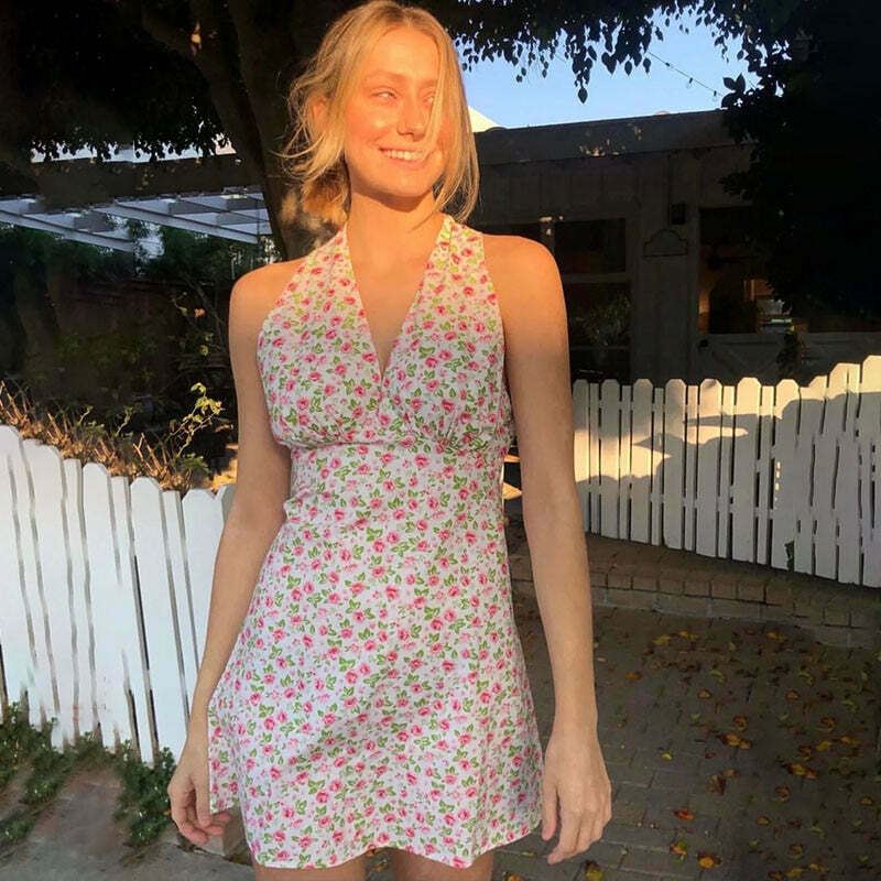 Y2K Aesthetic Floral Backless Dress - Coquette Style for Women's Fashion