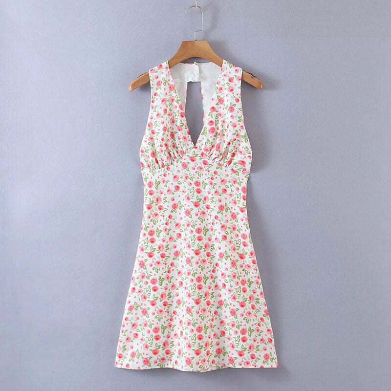Y2K Aesthetic Floral Backless Dress - Coquette Style for Women's Fashion