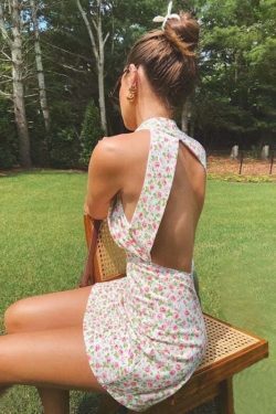 Y2K Aesthetic Floral Backless Dress - Coquette Style for Women's Fashion