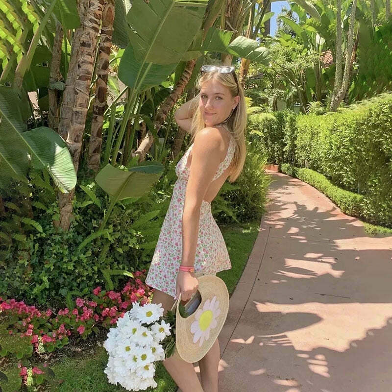 Y2K Aesthetic Floral Backless Dress - Coquette Style for Women's Fashion