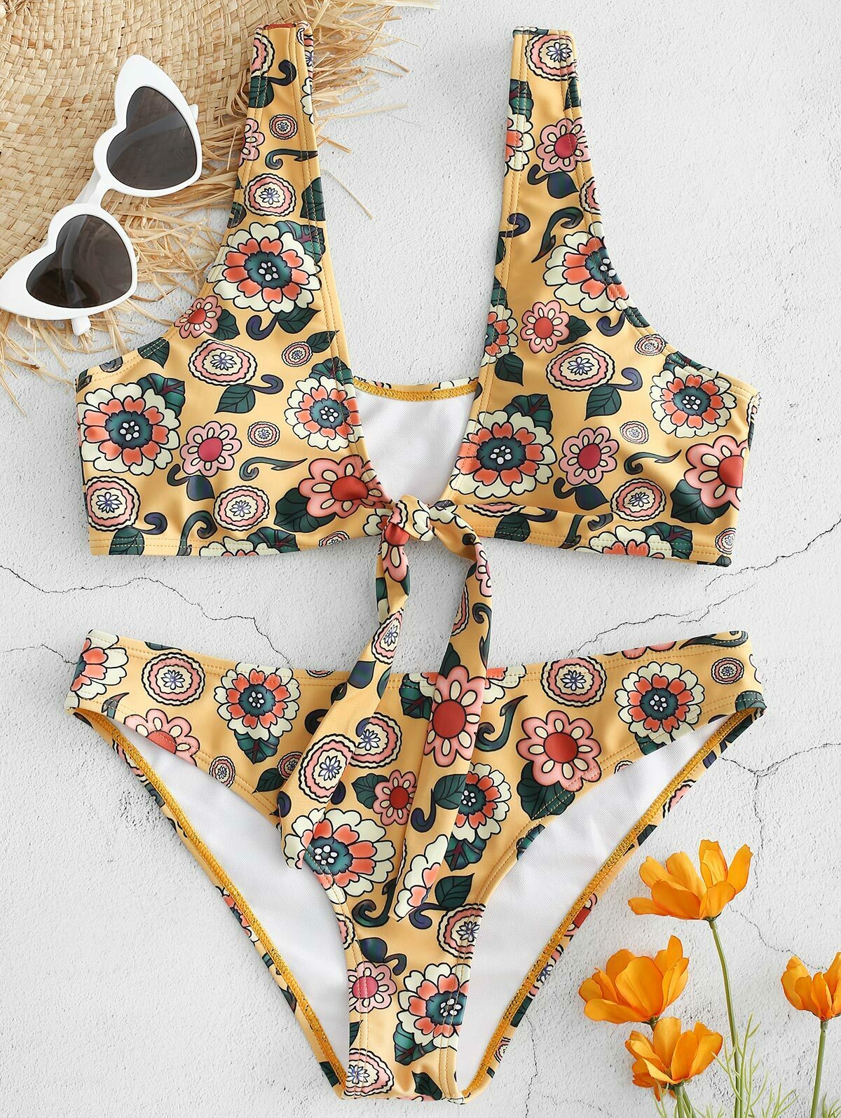 Y2K Aesthetic Floral Bikini Set with Unique Knot Detail Y2K Aesthetic Floral Bikini Set with Unique Knot Detail