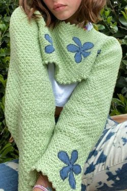 Y2K Aesthetic Floral Knitted Green Crop Top - Coquette Style for Women