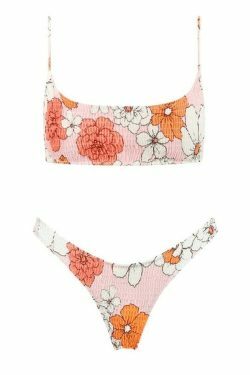 Y2K Aesthetic Floral Print Smocked Bikini Set - Vintage-inspired Swimwear for Trendy Women