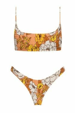 Y2K Aesthetic Floral Print Smocked Bikini Set - Vintage-inspired Swimwear for Trendy Women