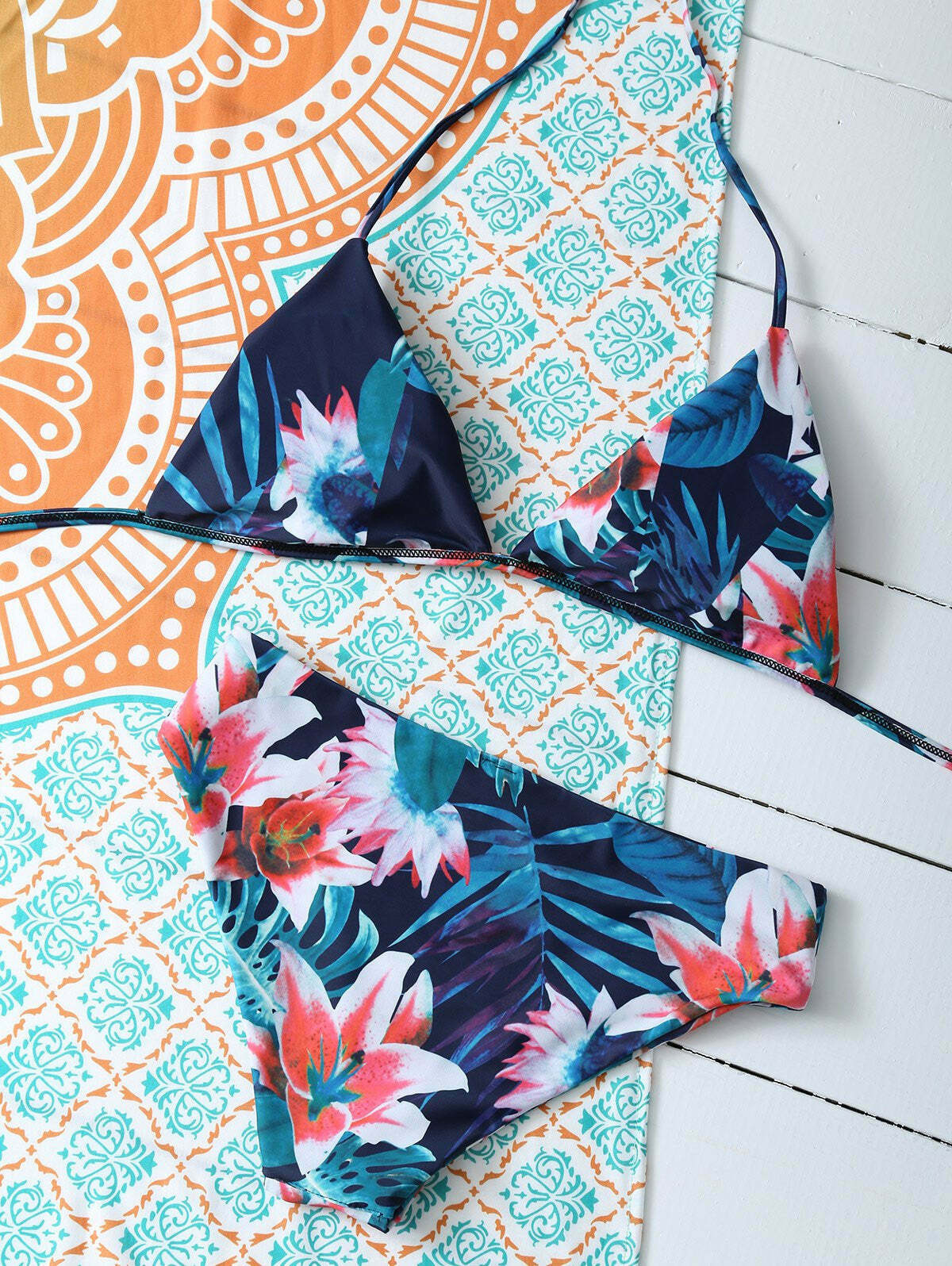 Y2K Aesthetic Flower Halter Bikini Set for Women - Coquette Style Grunge Fashion with Pastel Goth