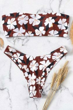 Y2K Aesthetic Flower Print Bandeau Bikini Set for Women - Coquette Style Swimwear