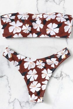 Y2K Aesthetic Flower Print Bandeau Bikini Set for Women - Coquette Style Swimwear
