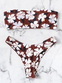 Y2K Aesthetic Flower Print Bandeau Bikini Set for Women - Coquette Style Swimwear