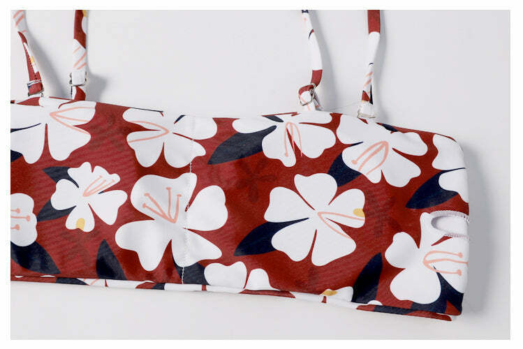 Y2K Aesthetic Flower Print Bandeau Thong Bikini - Retro Coquette Style Swimwear Y2K Aesthetic Flower Print Bandeau Thong Bikini - Retro Coquette Style Swimwear