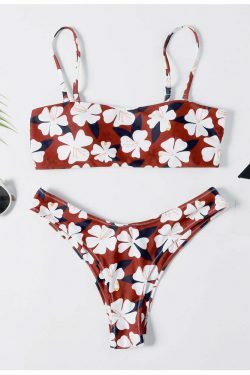 Y2K Aesthetic Flower Print Bandeau Thong Bikini - Retro Coquette Style Swimwear