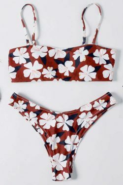 Y2K Aesthetic Flower Print Bandeau Thong Bikini - Retro Coquette Style Swimwear