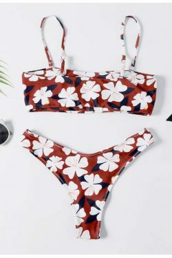 Y2K Aesthetic Flower Print Bandeau Thong Bikini - Retro Coquette Style Swimwear