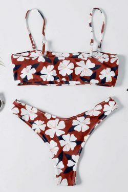 Y2K Aesthetic Flower Print Bandeau Thong Bikini - Retro Coquette Style Swimwear