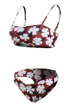 Y2K Aesthetic Flower Print Bandeau Thong Bikini - Retro Coquette Style Swimwear