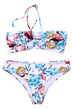 Y2K Aesthetic Flower Print Bikini Set with High Cut and Knot Detail