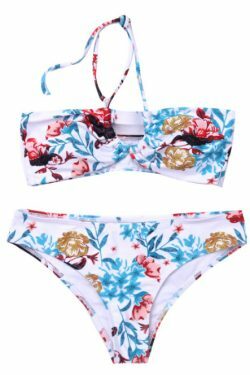 Y2K Aesthetic Flower Print Bikini Set with High Cut and Knot Detail