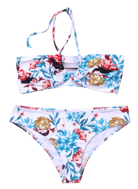 Y2K Aesthetic Flower Print Bikini Set with High Cut and Knot Detail Y2K Aesthetic Flower Print Bikini Set with High Cut and Knot Detail