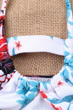 Y2K Aesthetic Flower Print Bikini Set with High Cut and Knot Detail