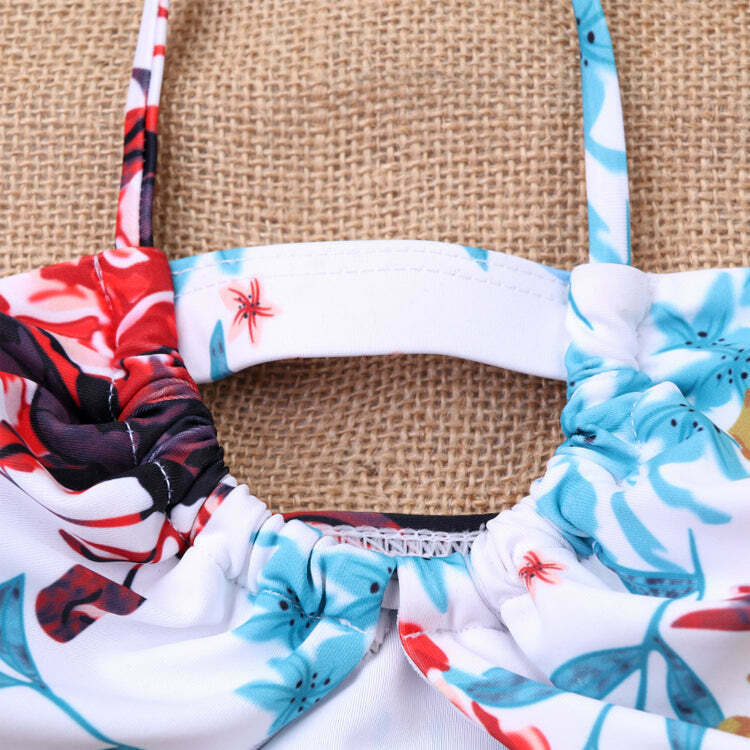Y2K Aesthetic Flower Print Bikini Set with High Cut and Knot Detail Y2K Aesthetic Flower Print Bikini Set with High Cut and Knot Detail