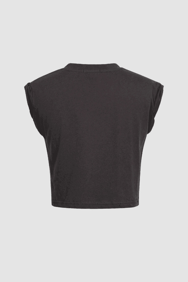 Y2K Aesthetic Flower Print Hem Knotted Short Sleeve T-Shirt for Women - Coquette & Grunge Style