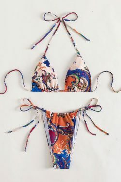 Y2K Aesthetic Flower Print Plunge Bikini Set - Retro Style Swimwear for Women