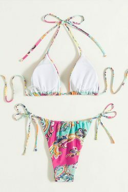Y2K Aesthetic Flower Print Plunge Bikini Set - Retro Style Swimwear for Women