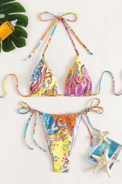 Y2K Aesthetic Flower Print Plunge Bikini Set - Retro Style Swimwear for Women