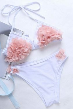 Y2K Aesthetic Flower String Halter Triangle Cup Bikini Set - Women's Swimsuit