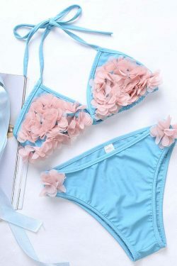 Y2K Aesthetic Flower String Halter Triangle Cup Bikini Set - Women's Swimsuit