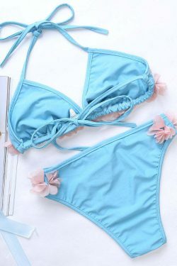 Y2K Aesthetic Flower String Halter Triangle Cup Bikini Set - Women's Swimsuit