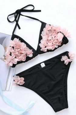 Y2K Aesthetic Flower String Halter Triangle Cup Bikini Set - Women's Swimsuit
